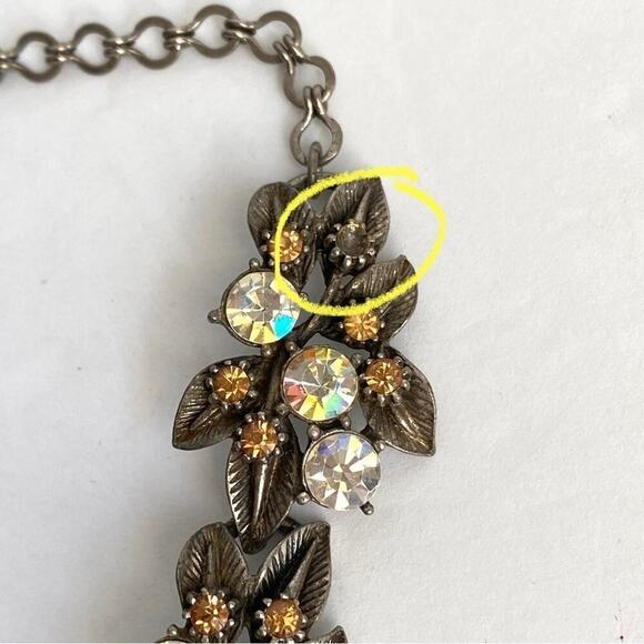 Vintage FLORENZA Necklace Aurora Borealis Crystal Leaf Floral Rhinestone Choker - Picture 4 of 9